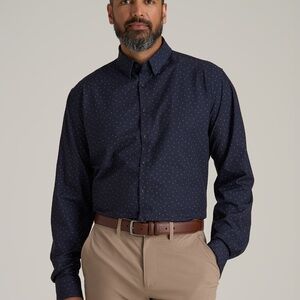 American Tall Traveler Stretch Dress Shirt for Tall Men in Dark Blue Floral Size